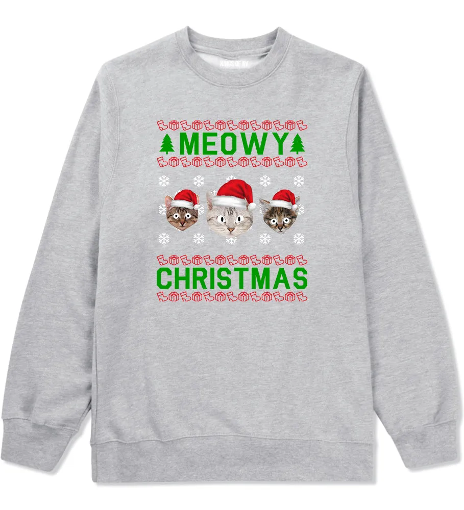 Meowy Christmas Cat Funny Ugly Mens Crewneck Sweatshirt