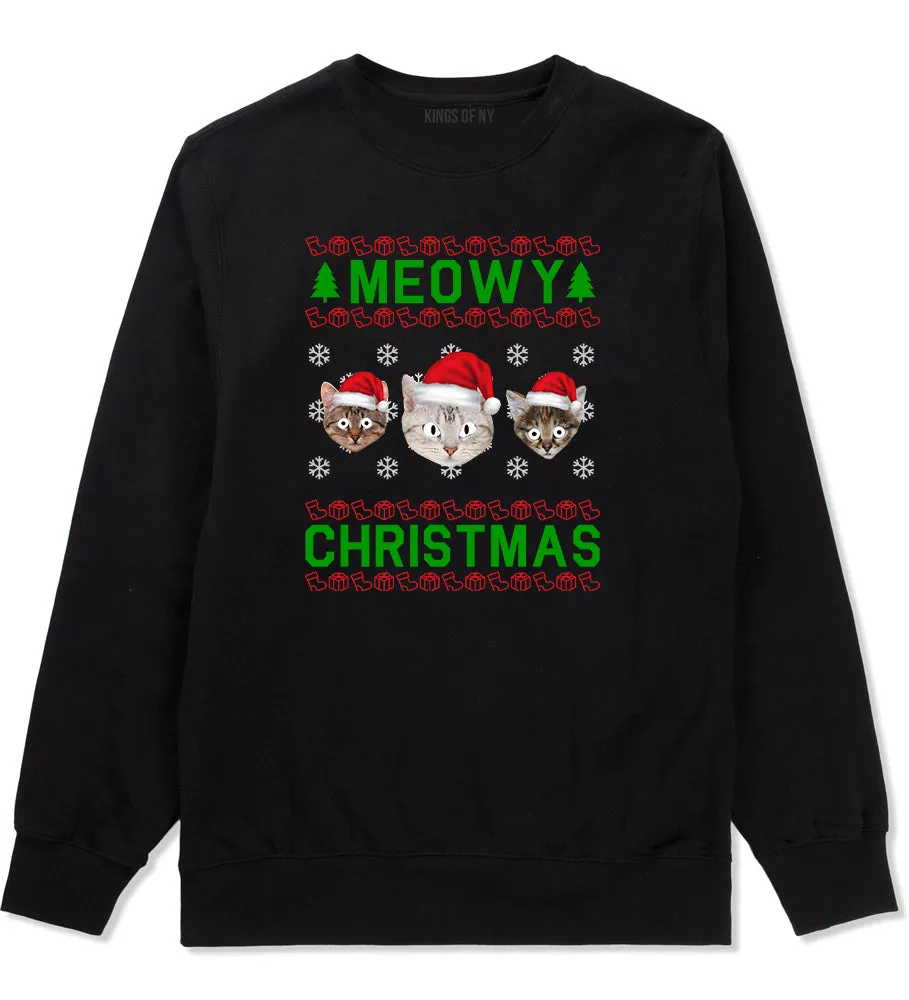 Meowy Christmas Cat Funny Ugly Mens Crewneck Sweatshirt