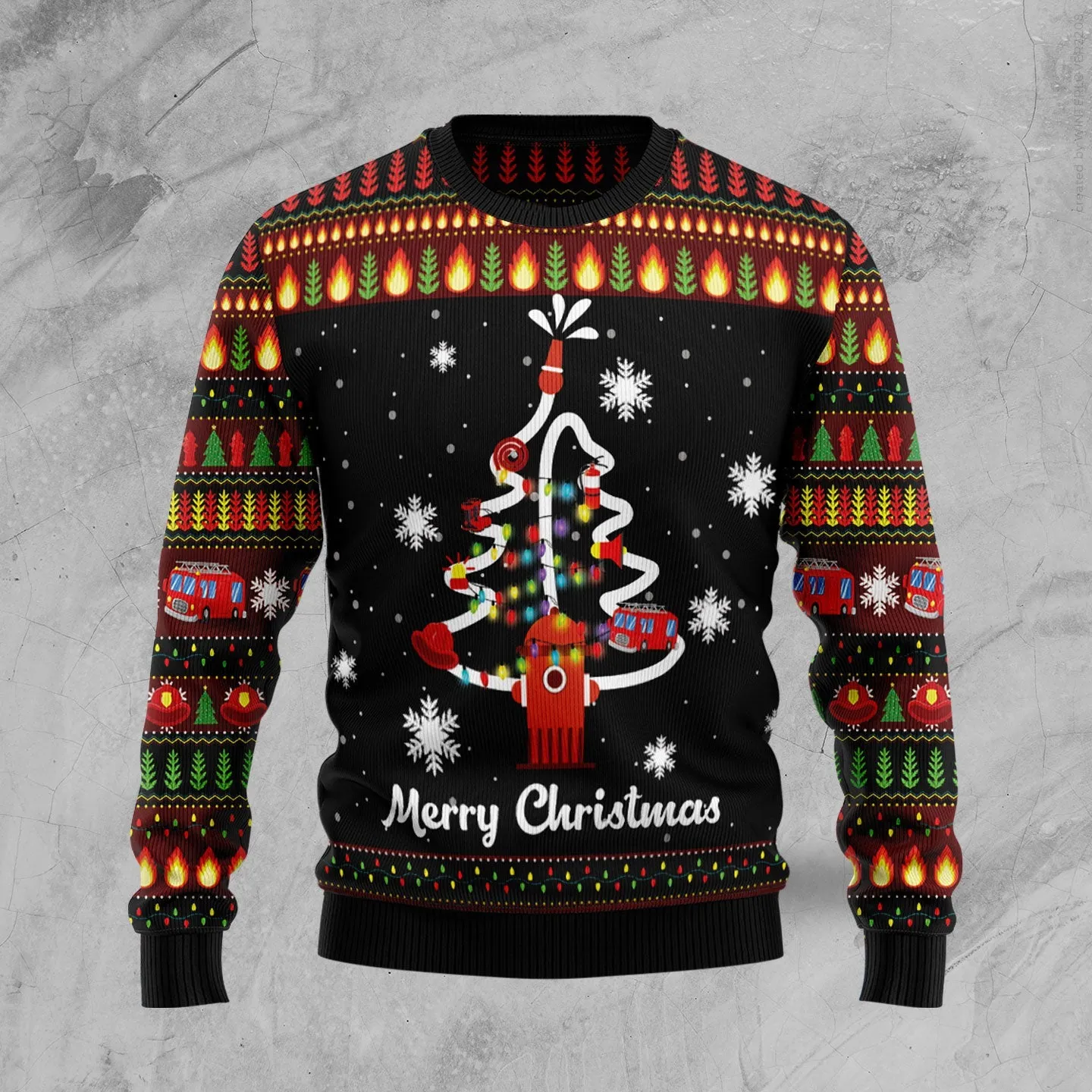 Merry Christmas Firefighter Ugly Christmas Sweater, Firefighter Tree Sweater