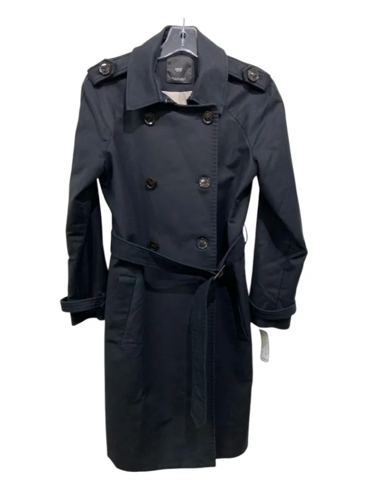 MNG Size S Black Trench Double Breast Belted Collar Coat