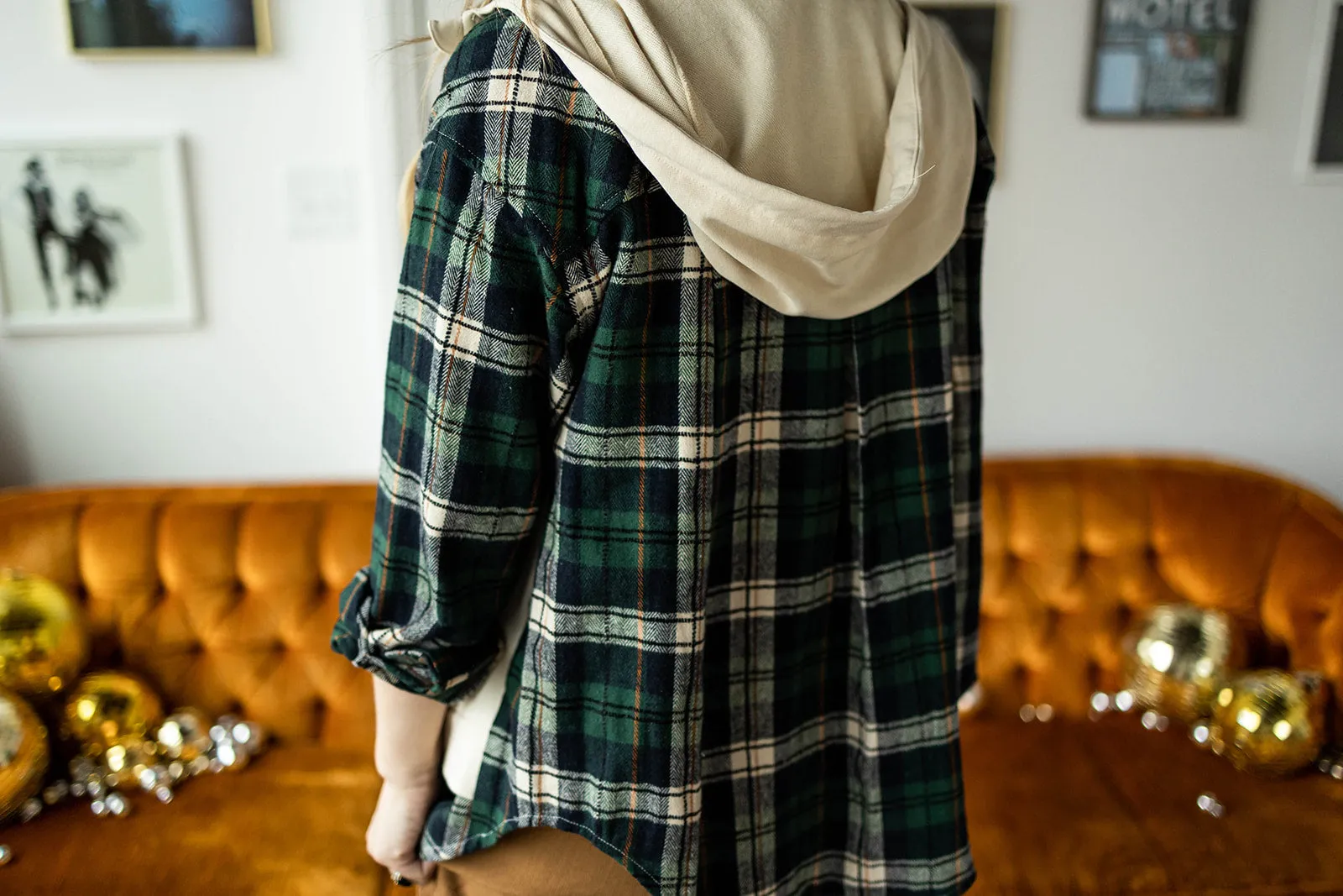 otto long sleeve plaid terry knit zip up hooded sweatshirt
