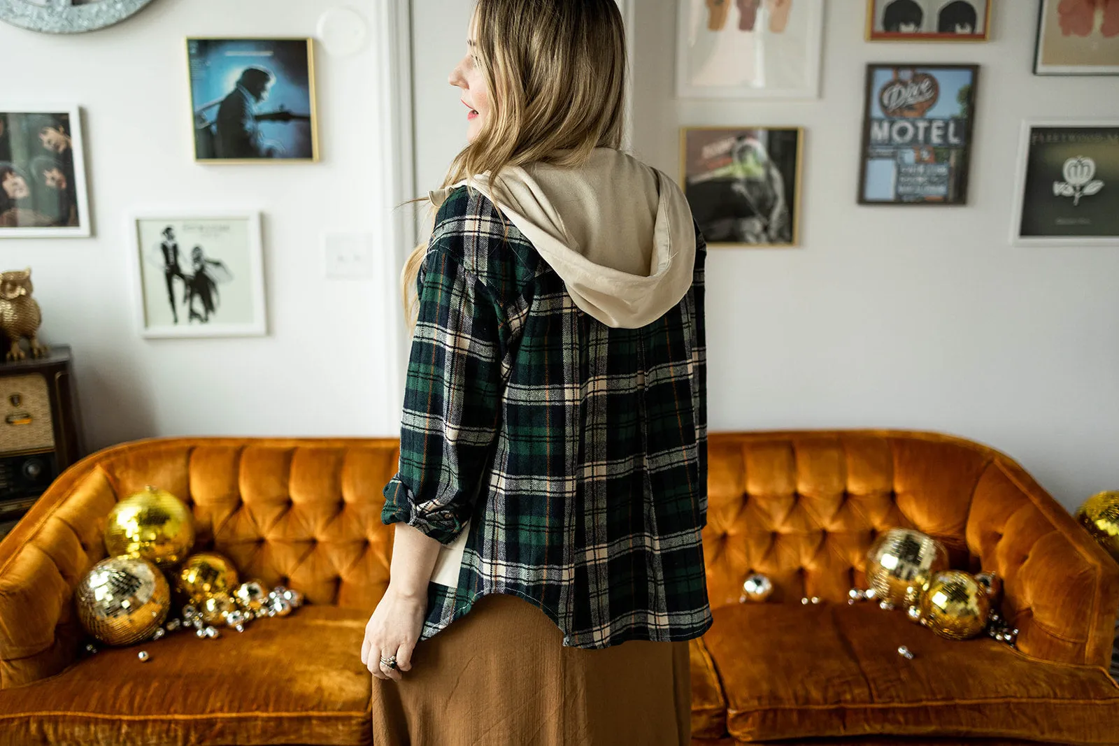 otto long sleeve plaid terry knit zip up hooded sweatshirt