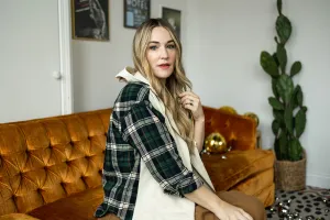 otto long sleeve plaid terry knit zip up hooded sweatshirt