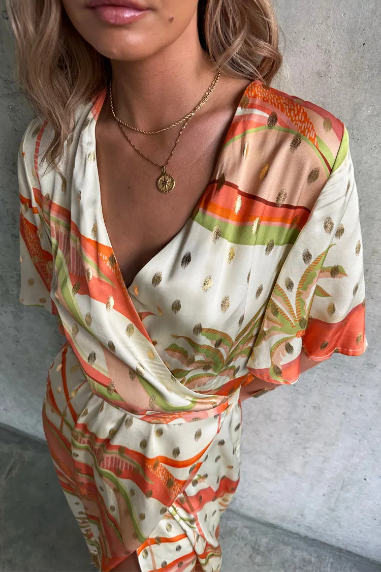 Pastel Palm Ceryes Wrap Dress Petite
