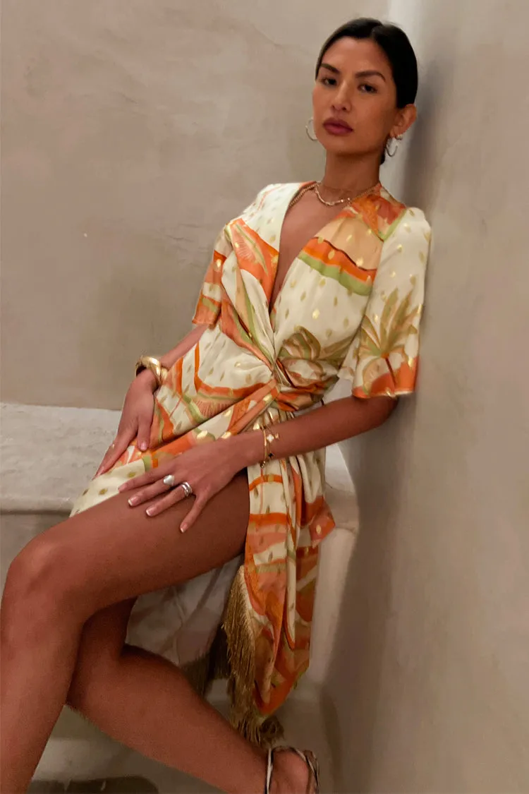 Pastel Palm Ceryes Wrap Dress Petite