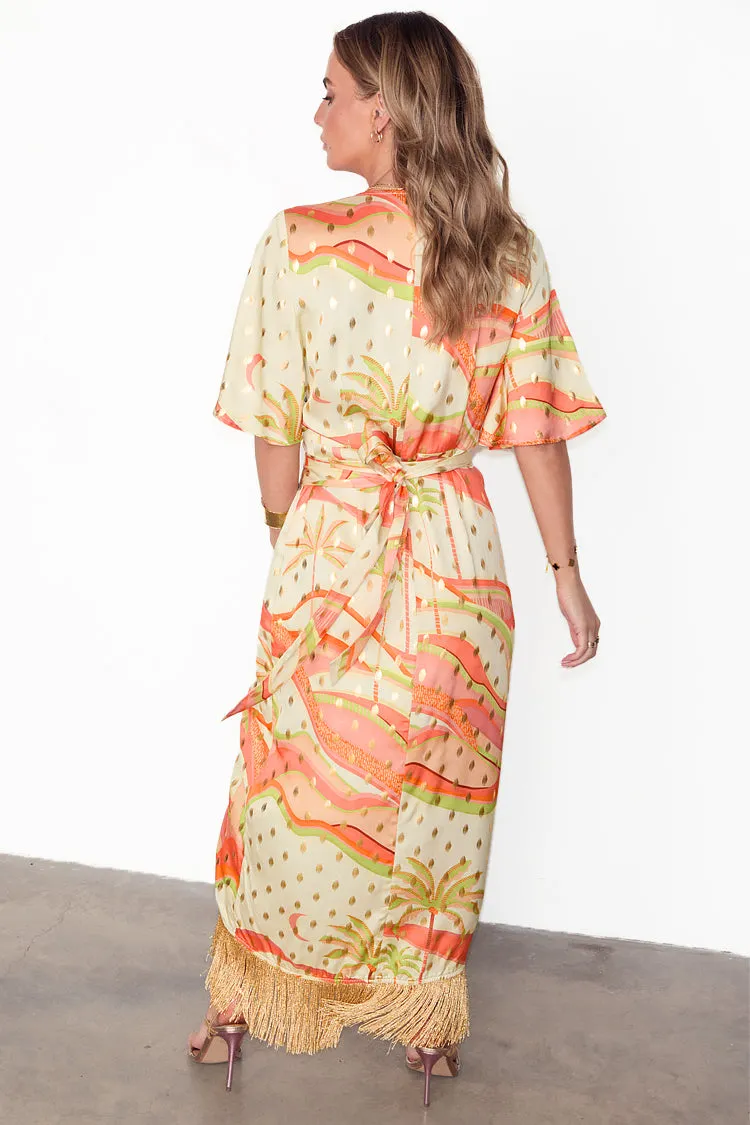 Pastel Palm Ceryes Wrap Dress Petite
