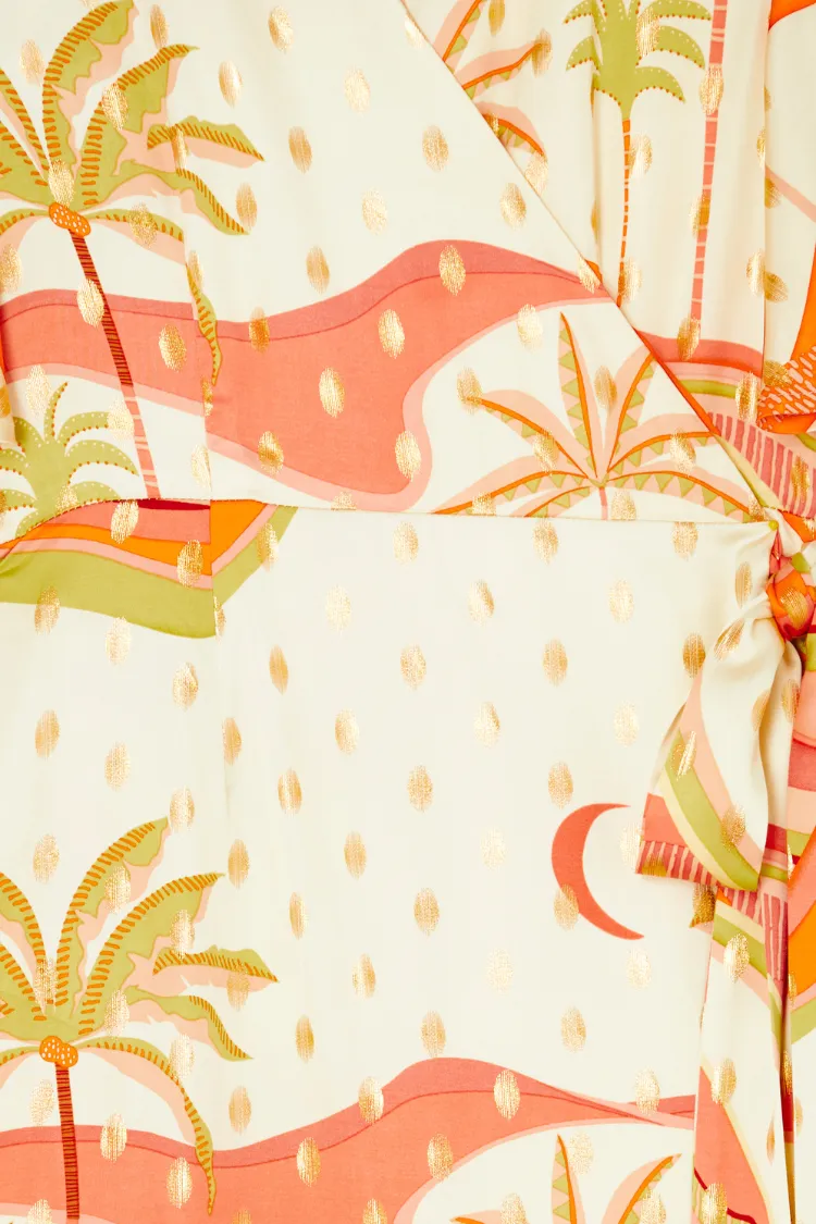 Pastel Palm Ceryes Wrap Dress Petite