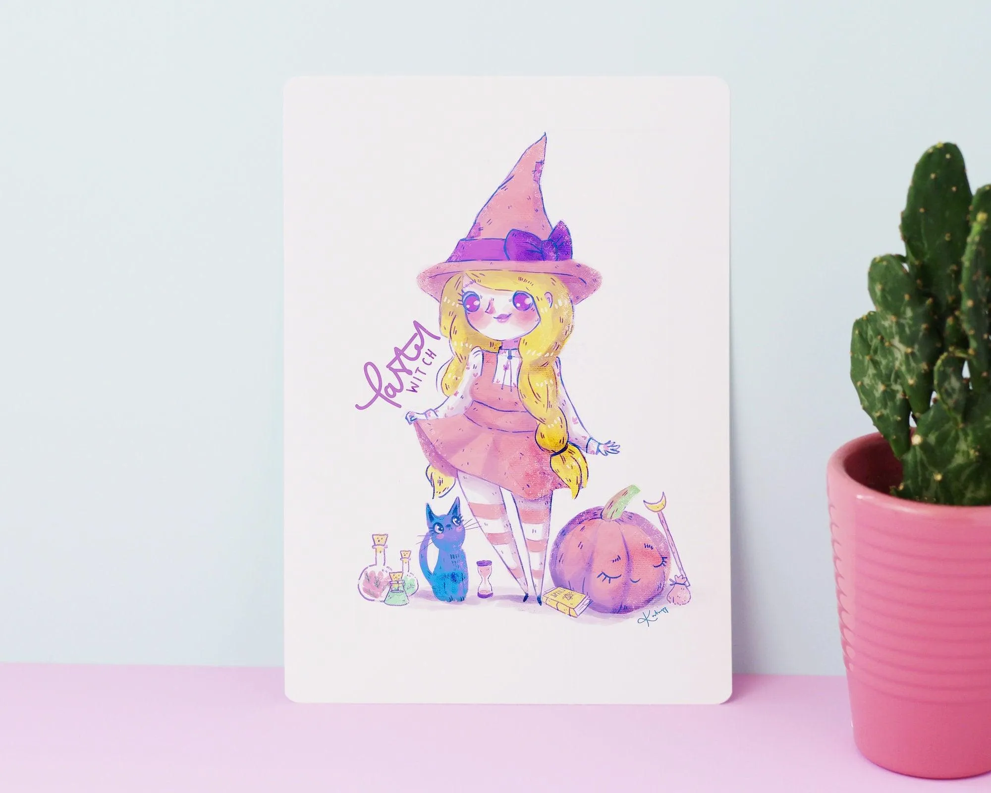 Pastel Witch Art Print | Magical Girl Kawaii Wall Art | Cute Halloween & Witchcore Room Decor