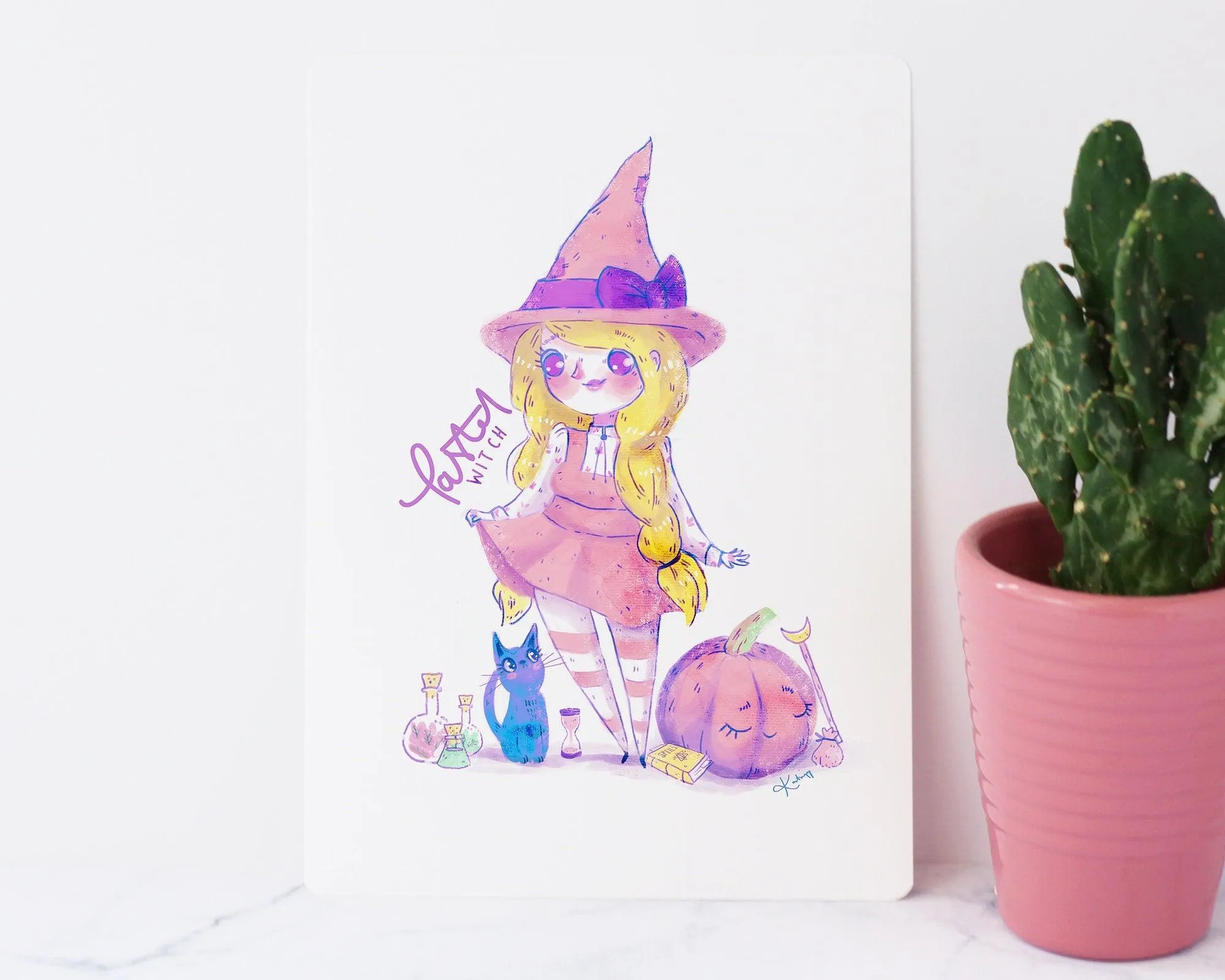Pastel Witch Art Print | Magical Girl Kawaii Wall Art | Cute Halloween & Witchcore Room Decor