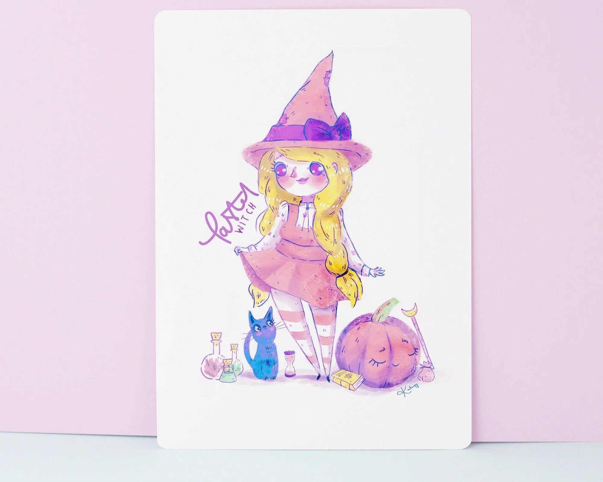 Pastel Witch Art Print | Magical Girl Kawaii Wall Art | Cute Halloween & Witchcore Room Decor