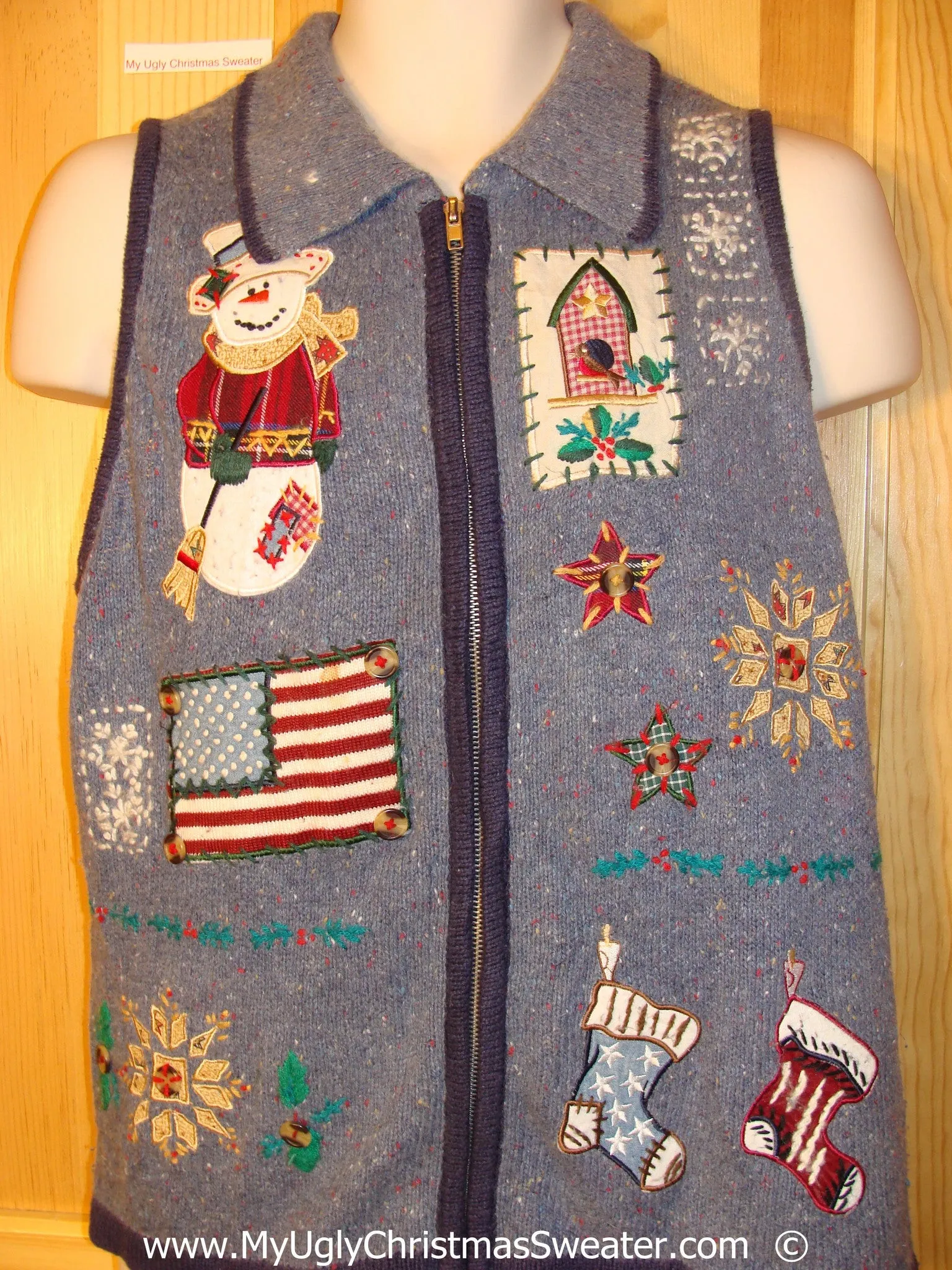 Patriotic Christmas Sweater Vest with Flag