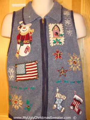Patriotic Christmas Sweater Vest with Flag
