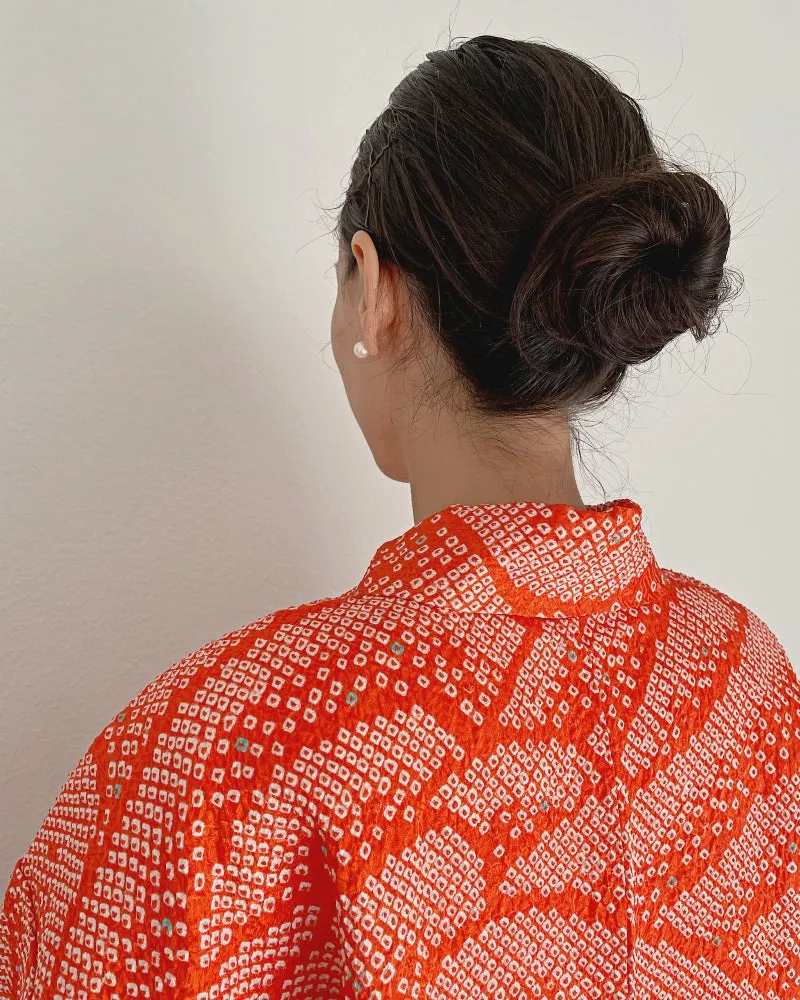Pattern of waves in orange Haori Kimono Jacket