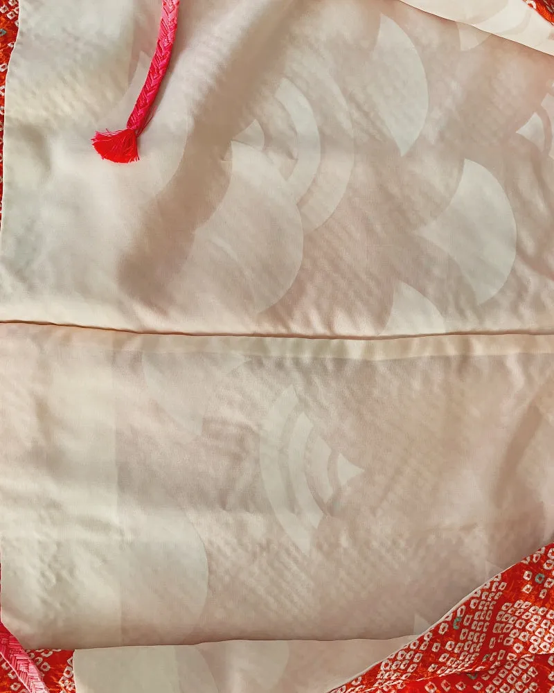 Pattern of waves in orange Haori Kimono Jacket