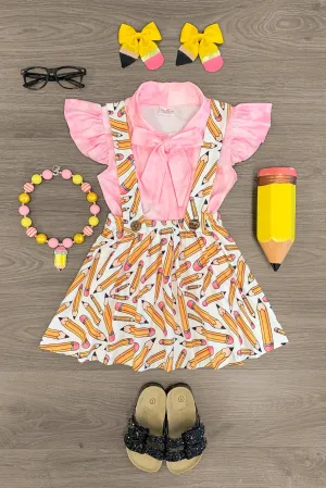 Pink Pencil Suspender Skirt Set