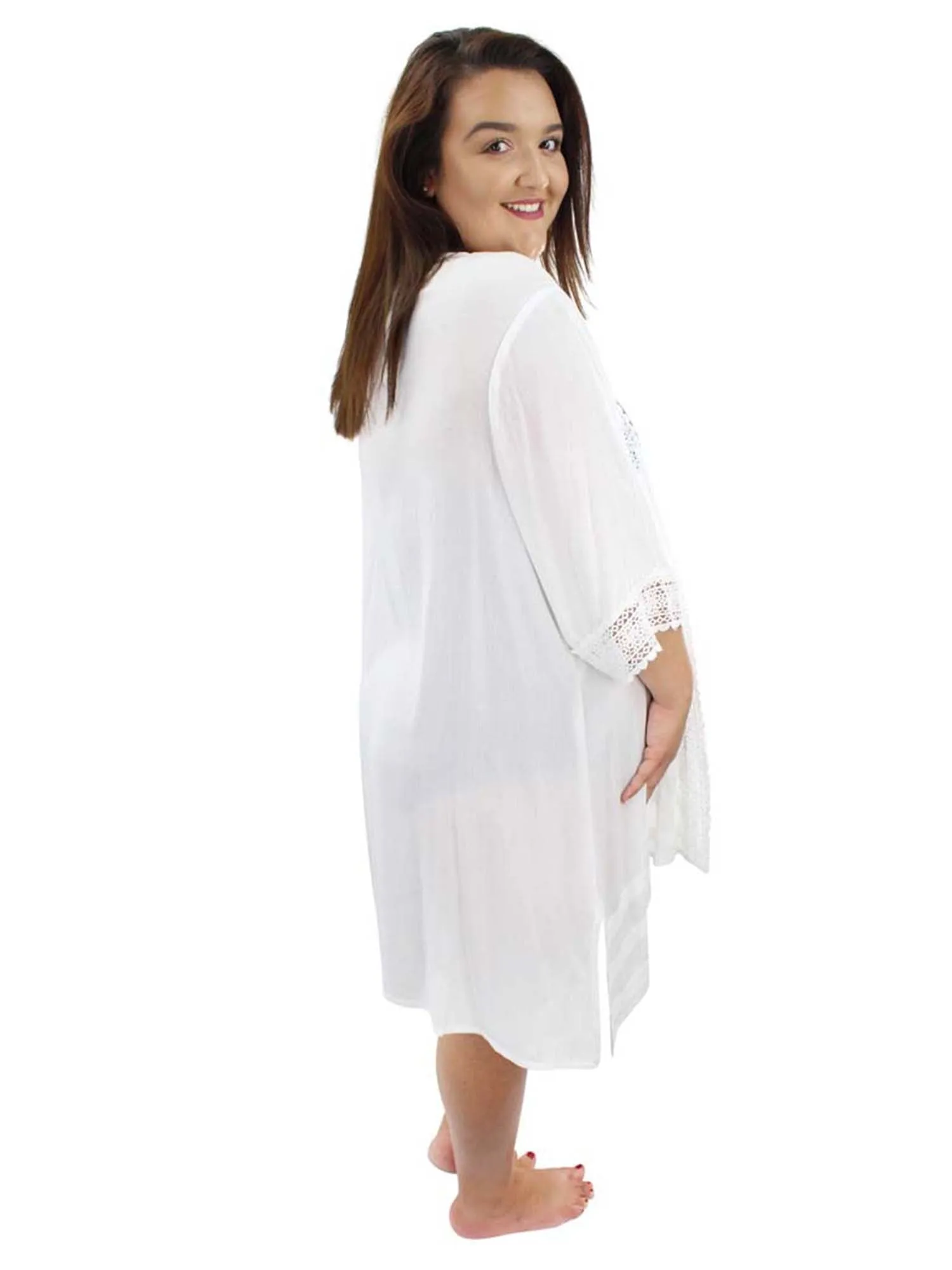 Plus Size Kimono Cardigan With Lace Trim