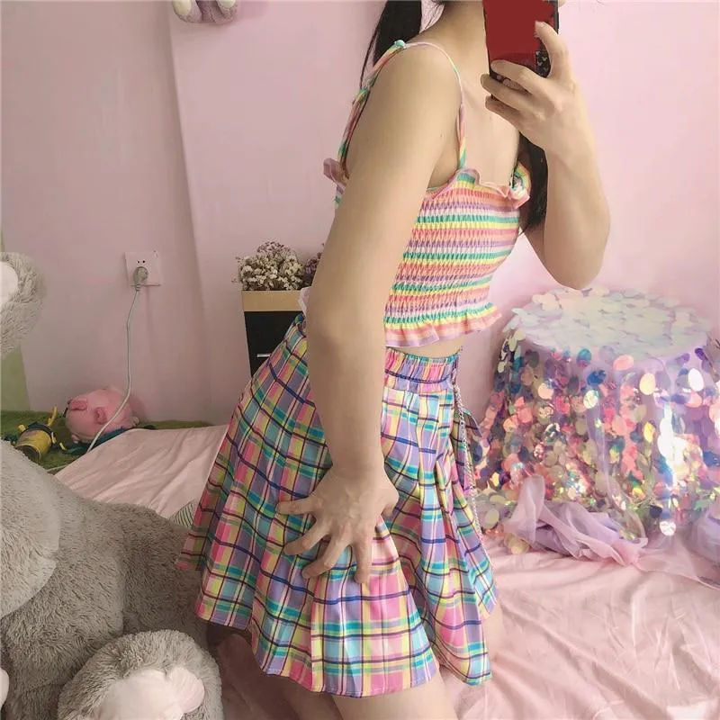 Rainbow Plaid Skirt