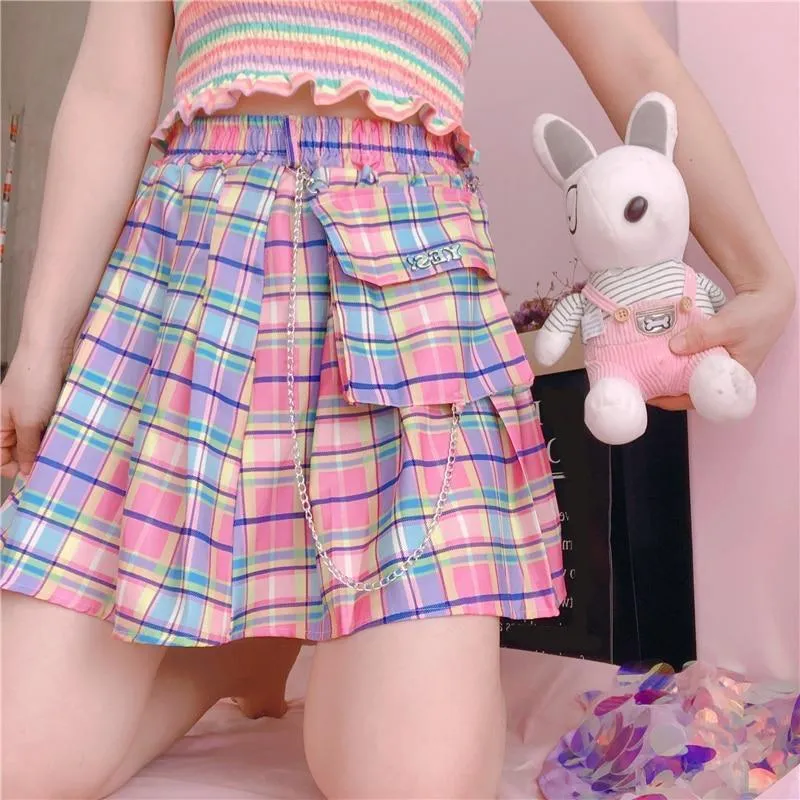Rainbow Plaid Skirt