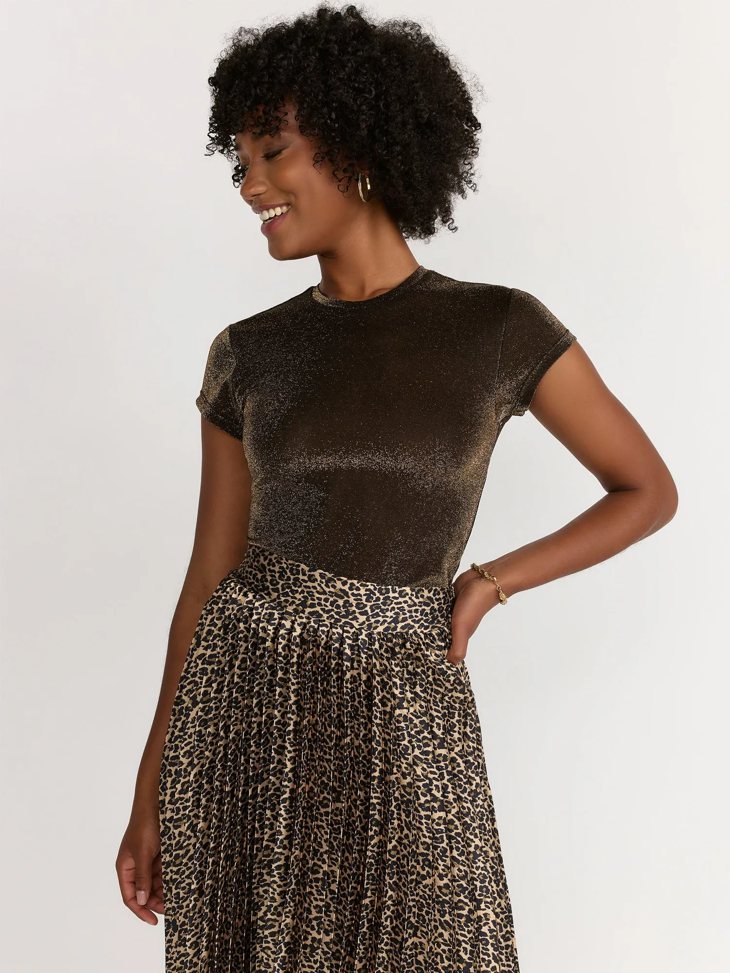 RD Style Short Sleeve Shimmer Mesh Crop T-Shirt - Brands We Love