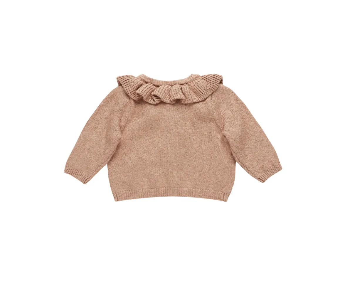 Ruffle Collar Cardigan- Rose