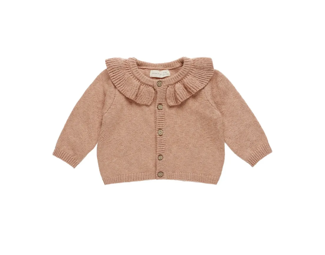 Ruffle Collar Cardigan- Rose