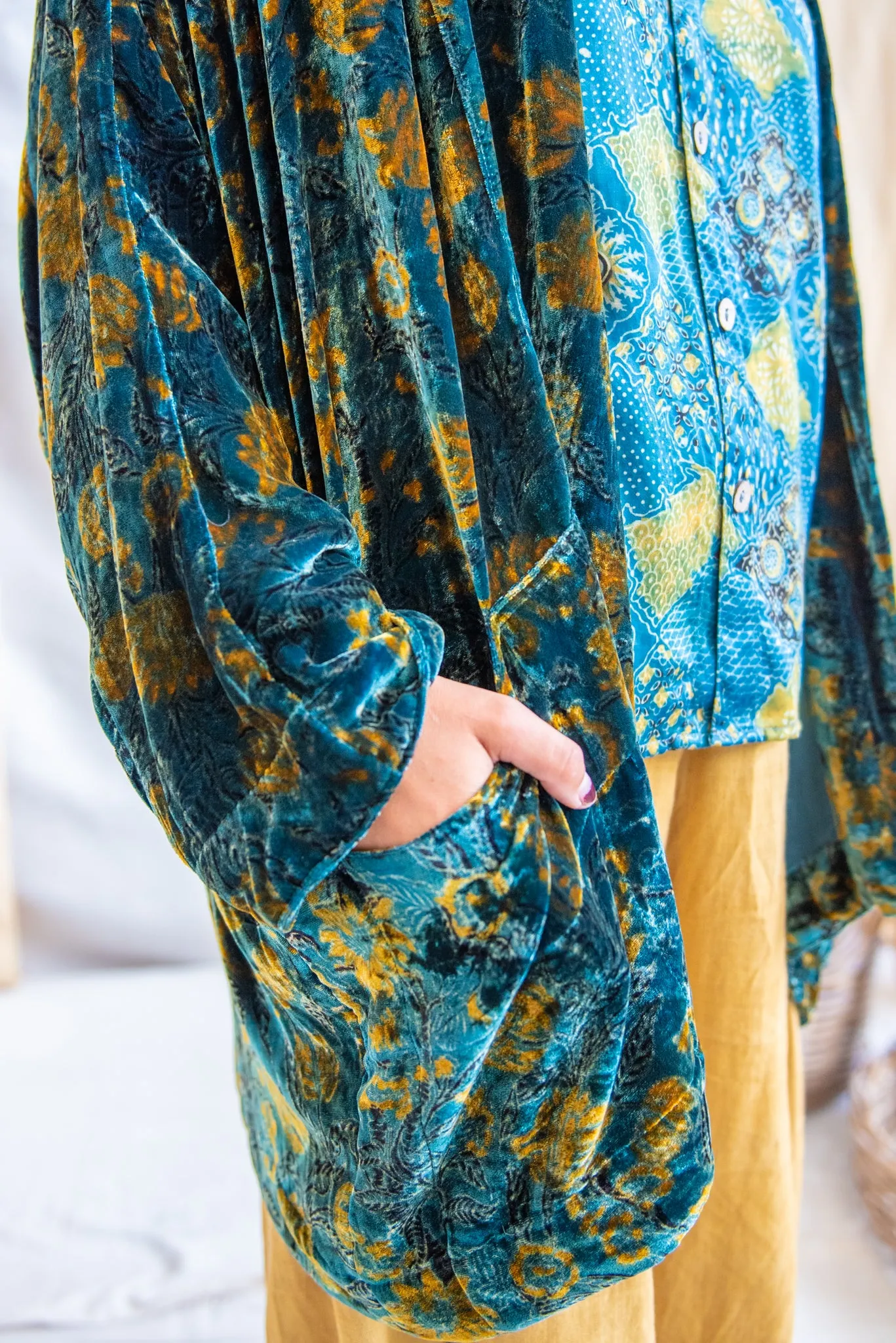 Silk Velvet Kimono Jacket - Indigo Lime