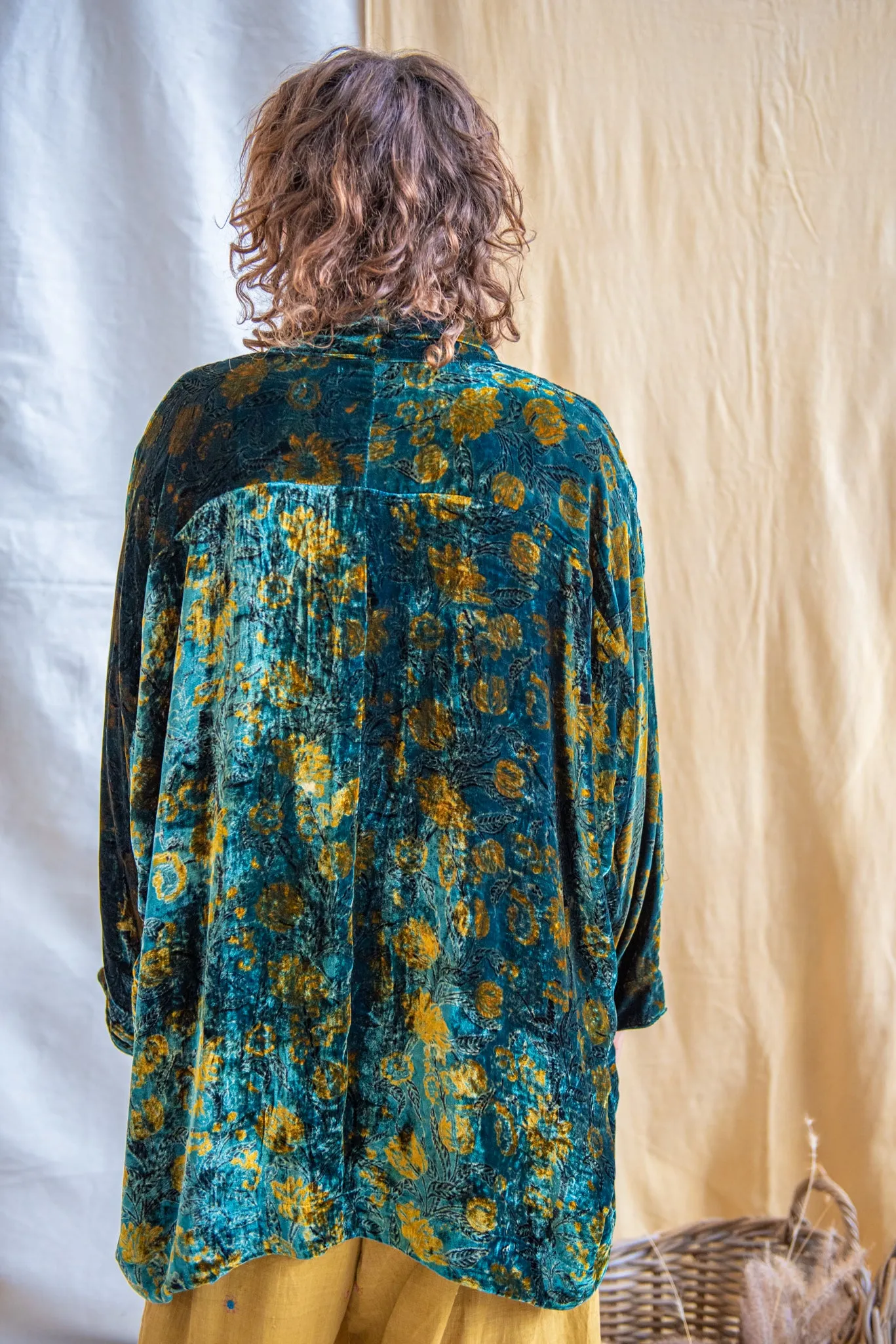 Silk Velvet Kimono Jacket - Indigo Lime
