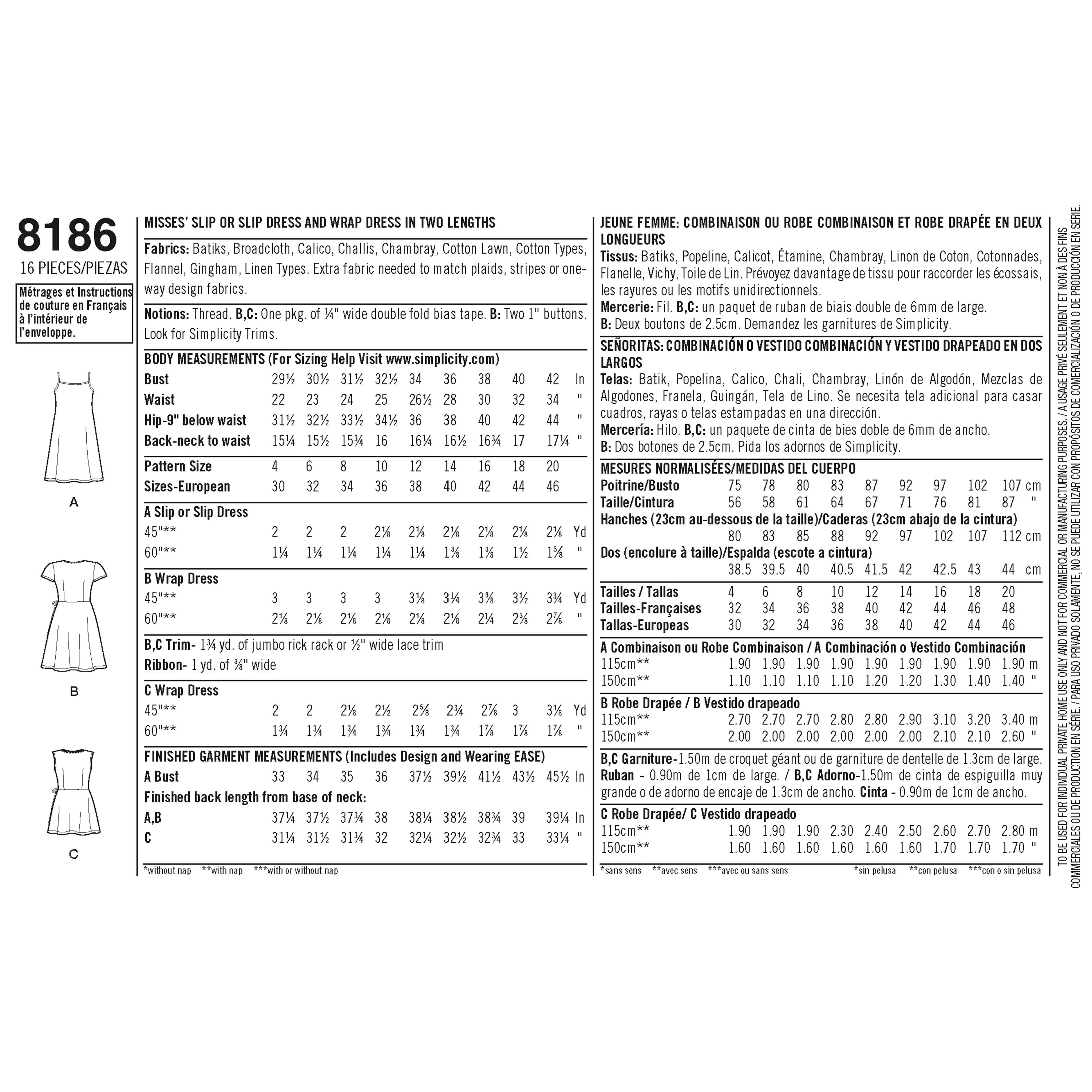 Simplicity S8186 Misses' Dottie Angel Frock Wrap and Slip Dress