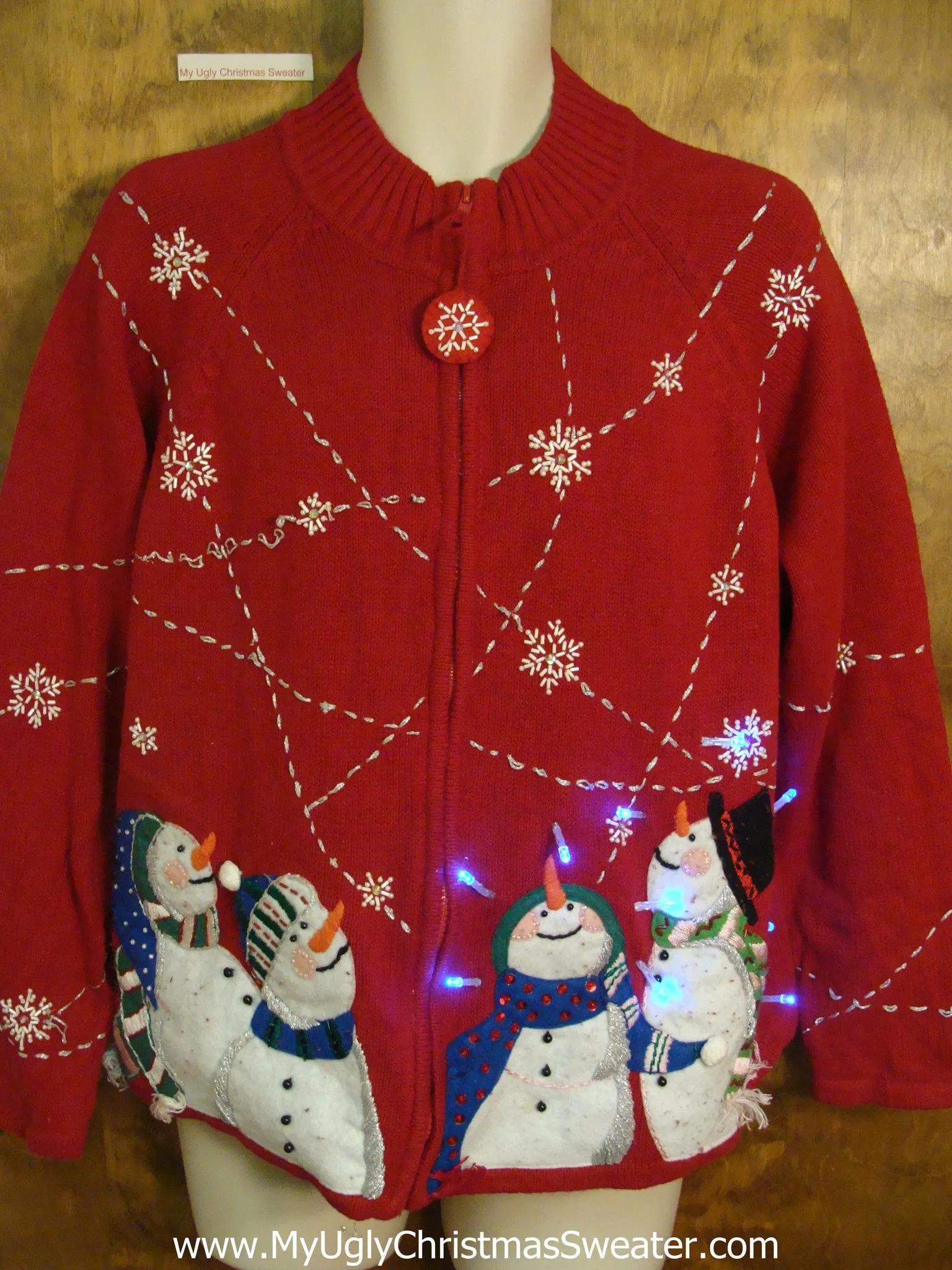 Snowman Foursome Red Light Up Ugly Xmas Sweater
