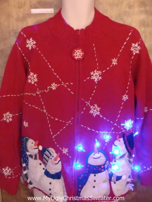 Snowman Foursome Red Light Up Ugly Xmas Sweater