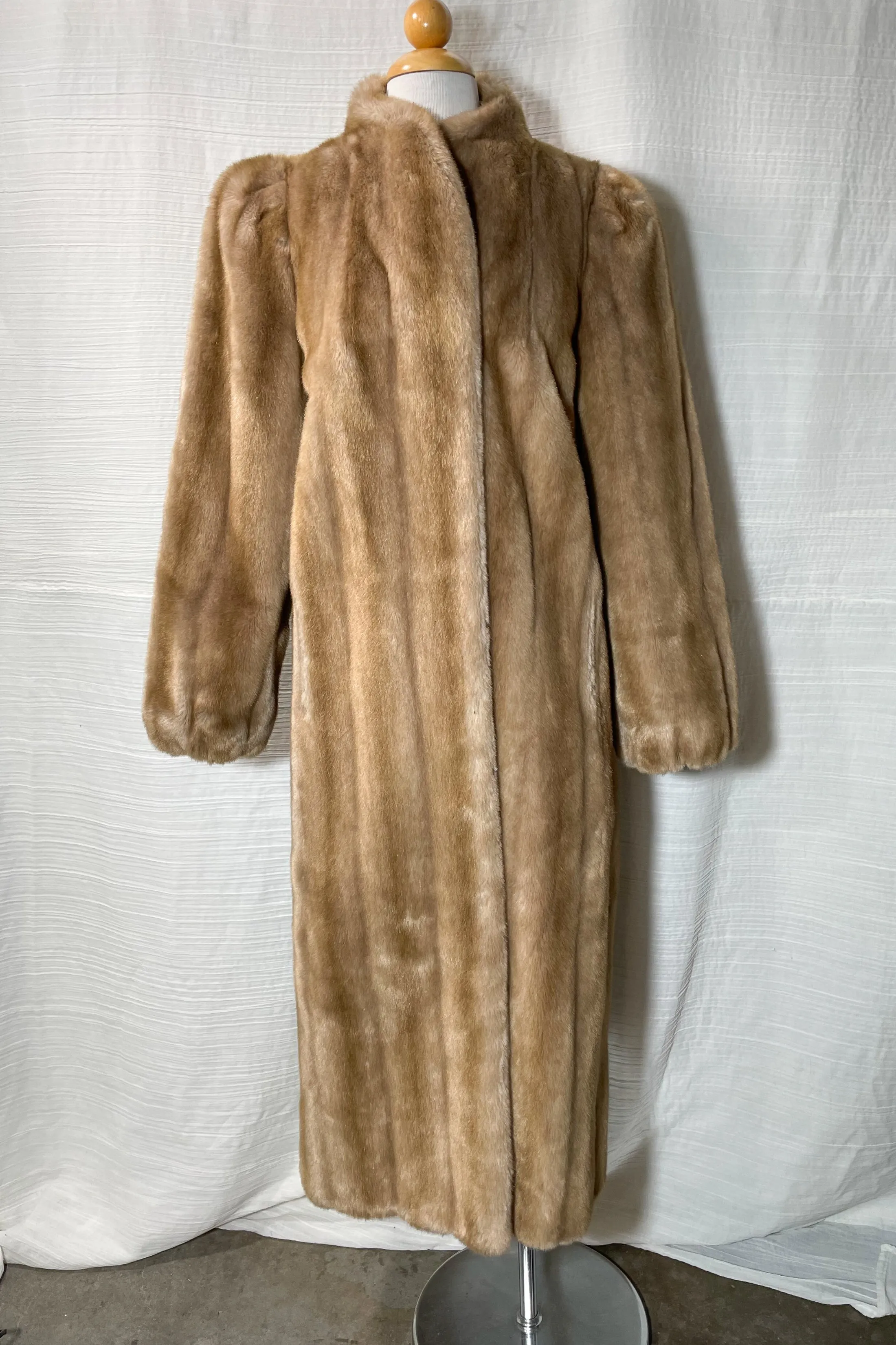 SOLD Vintage Faux Fur Mink Maxi Coat, Boxy Fit Puff Sleeves SZ 9/10