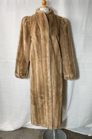 SOLD Vintage Faux Fur Mink Maxi Coat, Boxy Fit Puff Sleeves SZ 9/10