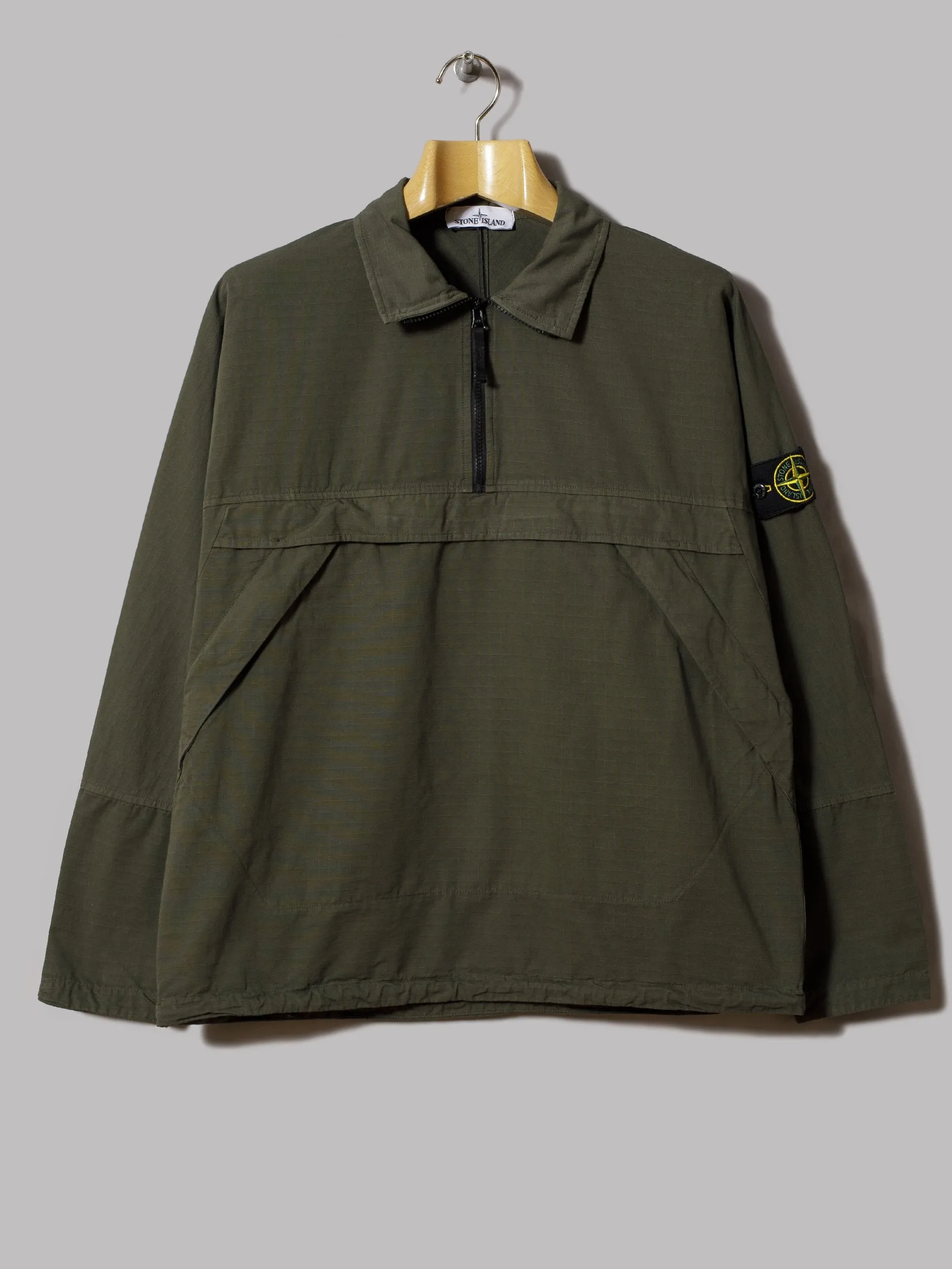 Stone Island Gauzed Cotton Rip Stop Garment Dyed Popover Overshirt (Muschio)