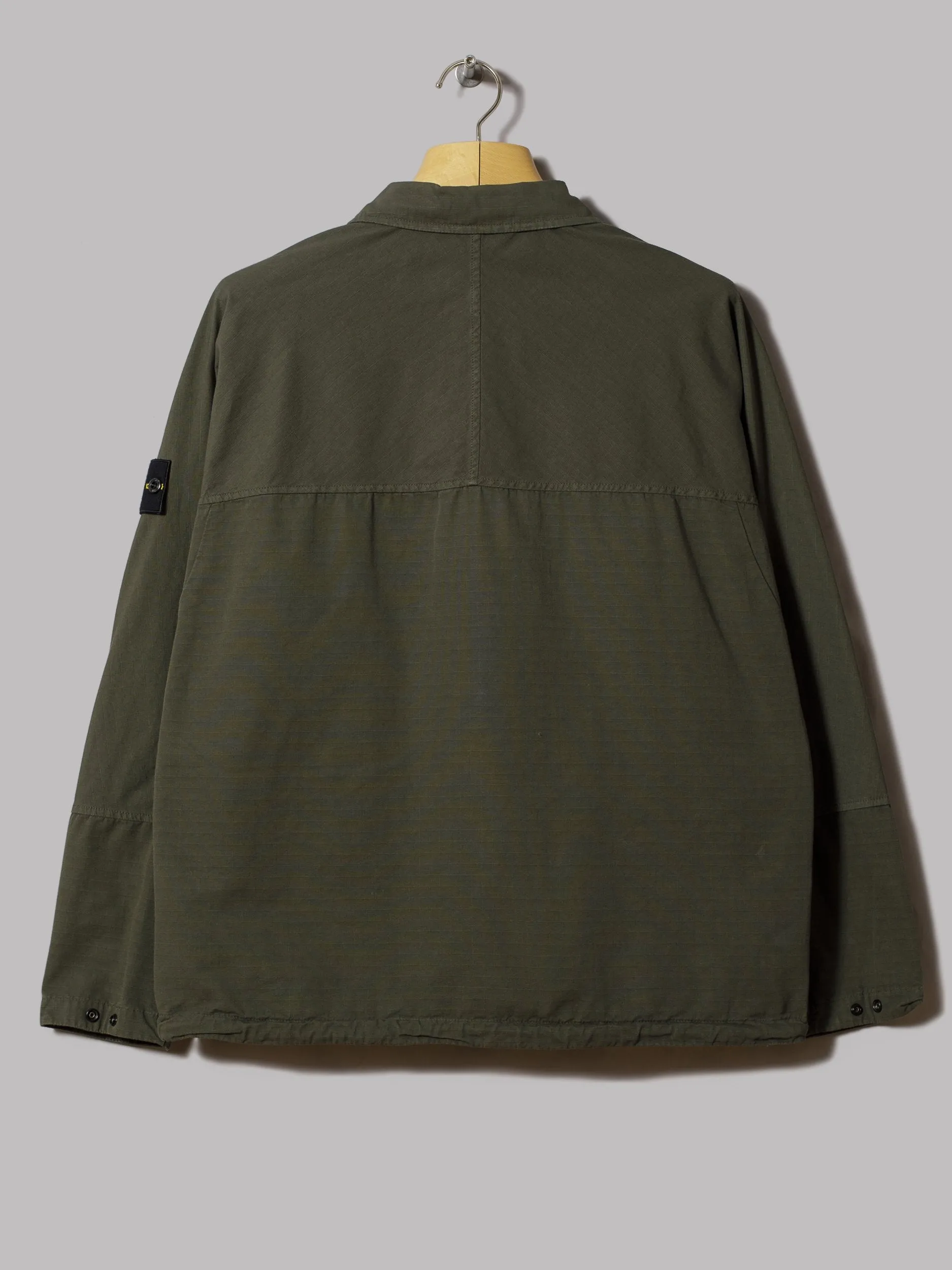 Stone Island Gauzed Cotton Rip Stop Garment Dyed Popover Overshirt (Muschio)