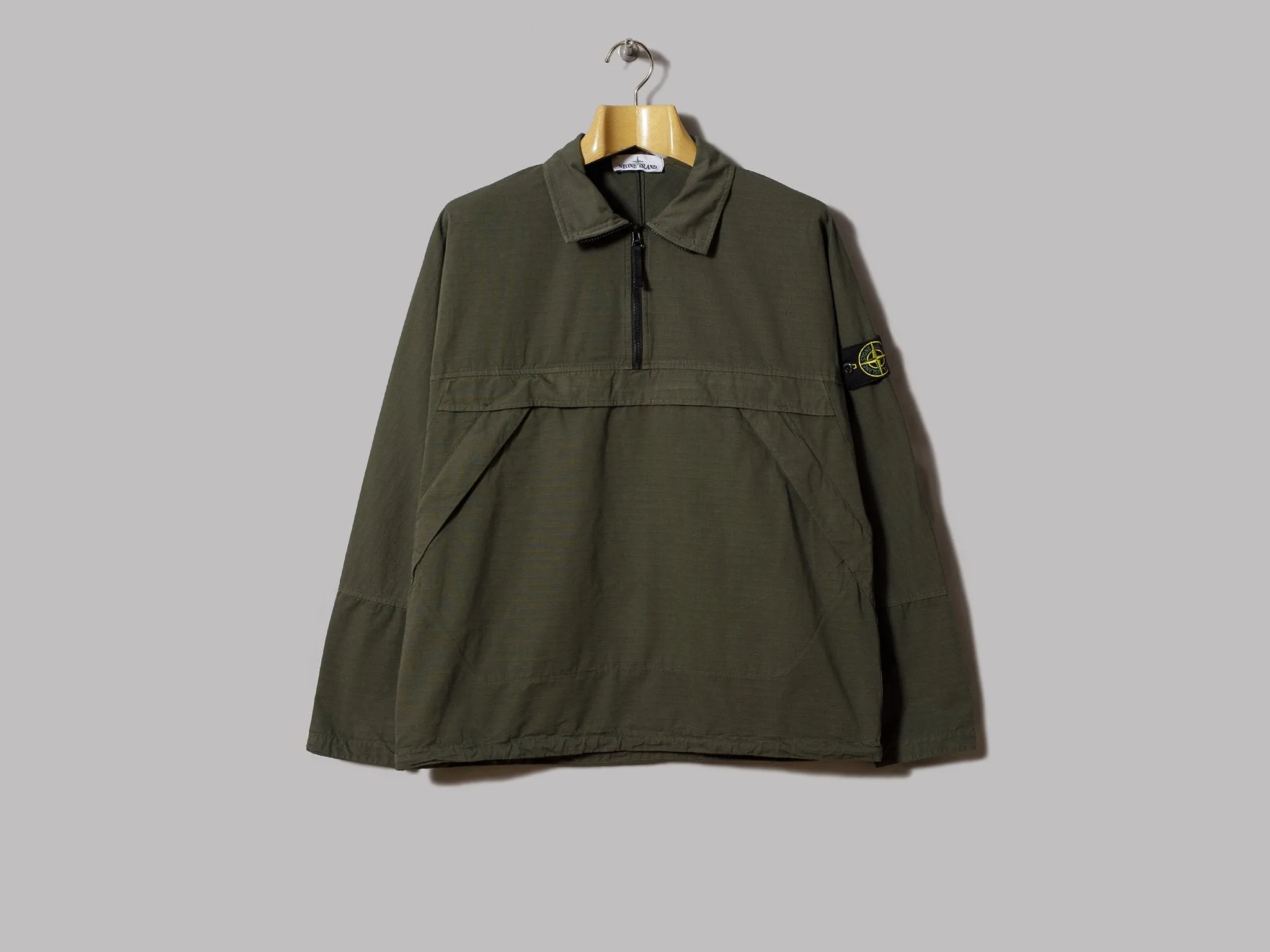 Stone Island Gauzed Cotton Rip Stop Garment Dyed Popover Overshirt (Muschio)