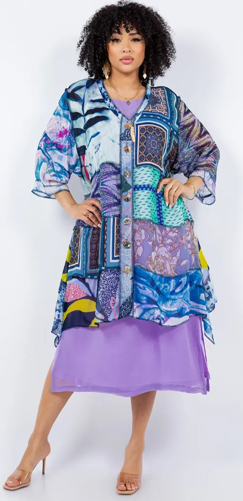 Sunheart  Lavender Lake Boho Tunic Top Jacket Hippie Chic Resort Wear Sml-2X