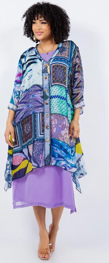 Sunheart  Lavender Lake Boho Tunic Top Jacket Hippie Chic Resort Wear Sml-2X