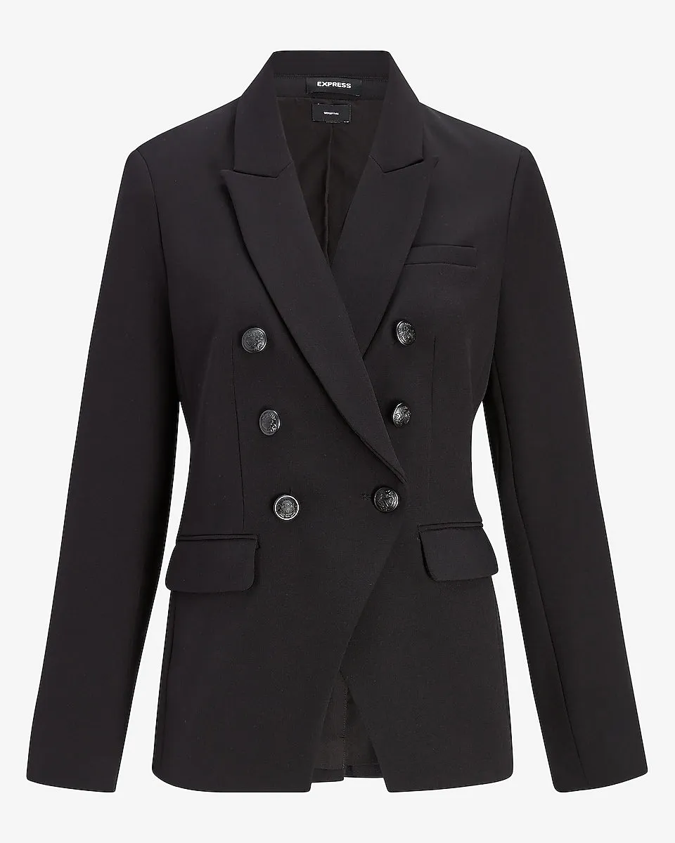 Supersoft Twill Double Breasted Novelty Button Blazer in Pitch Black