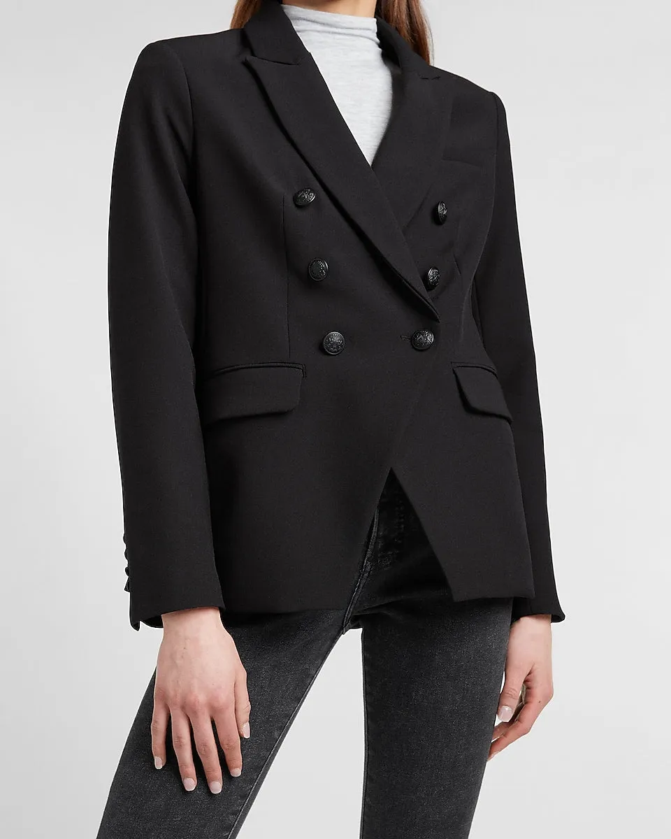 Supersoft Twill Double Breasted Novelty Button Blazer in Pitch Black