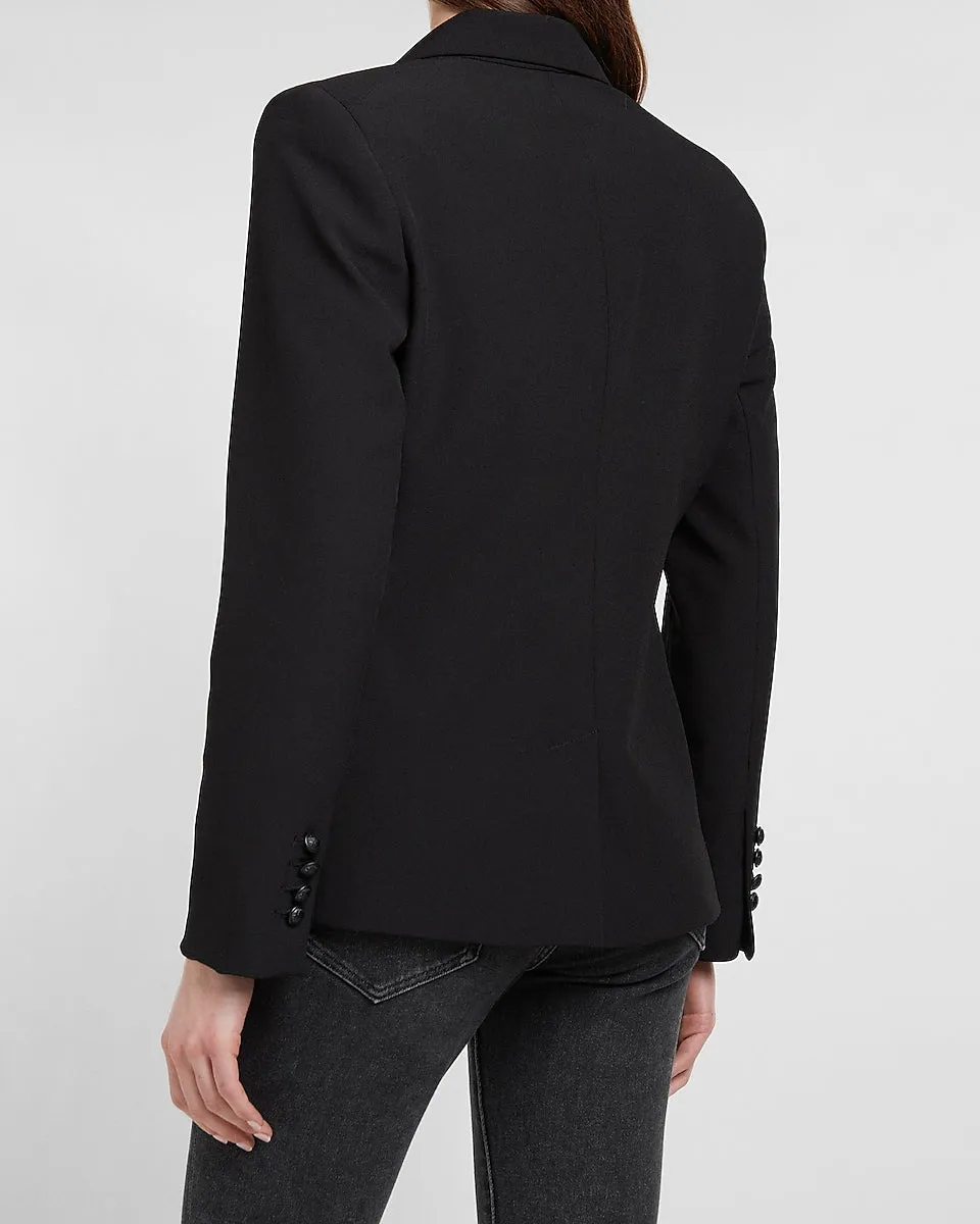 Supersoft Twill Double Breasted Novelty Button Blazer in Pitch Black