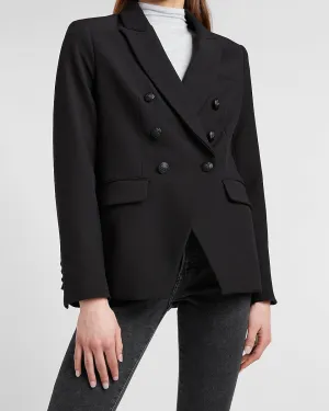 Supersoft Twill Double Breasted Novelty Button Blazer in Pitch Black