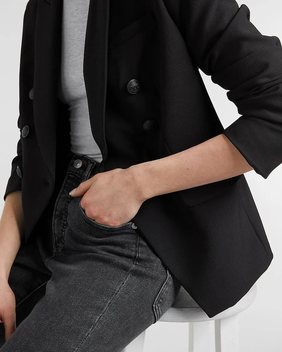 Supersoft Twill Double Breasted Novelty Button Blazer in Pitch Black
