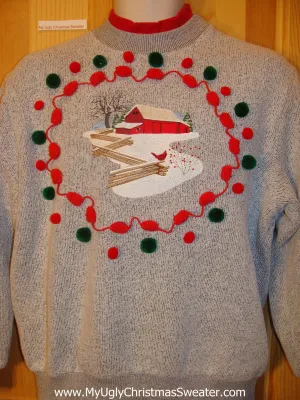 Tacky Cheap Christmas Sweatshirt Pom Pom Trims