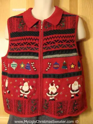 Tacky Cheesy Holiday Sweater Vest with Tap Dancing Santas  (f1166)