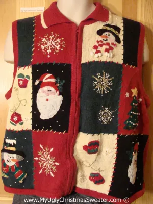 Tacky Patchwork Embroided Horrid Sweater Vest  (f1244)