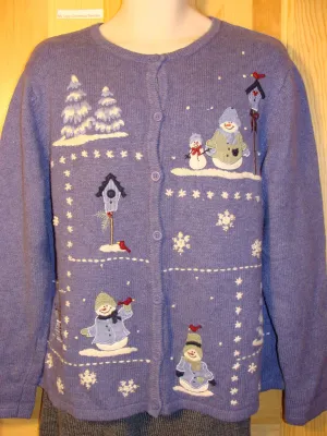 Tacky Ugly Christmas Sweater with a Blue Winter Wonderland (f462)