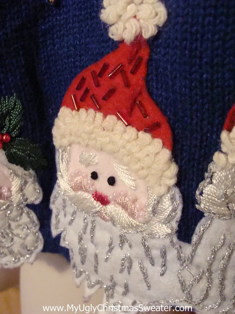 Tacky Ugly Christmas Sweater with Bling Bead Santas and Candy Canes (f24)