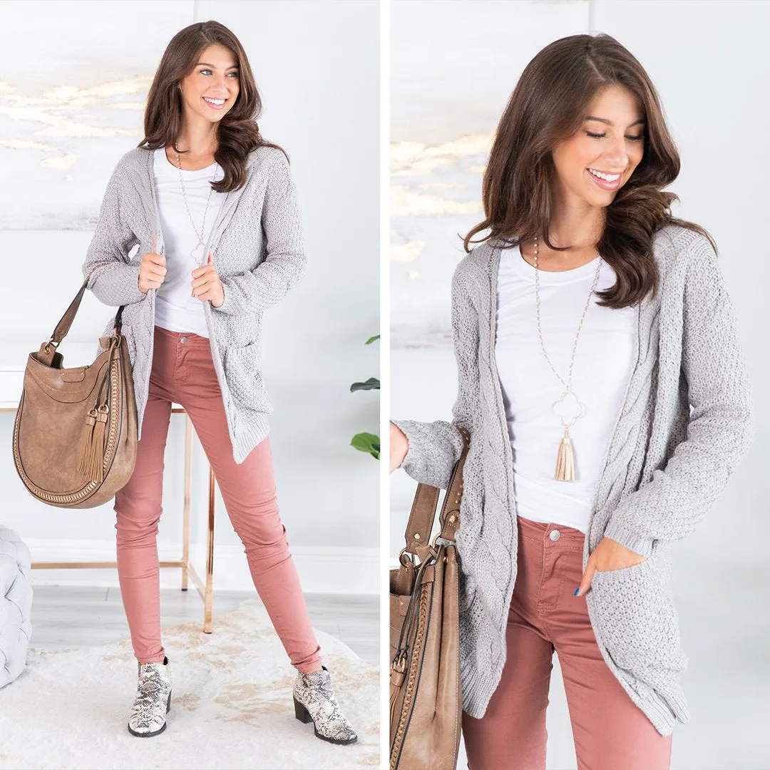 To Love Somebody Silver Gray Cable Knit Cardigan