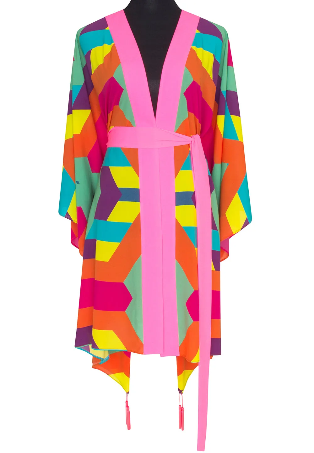 Tribal - Colorful Mayan Kimono (Neon Pink)