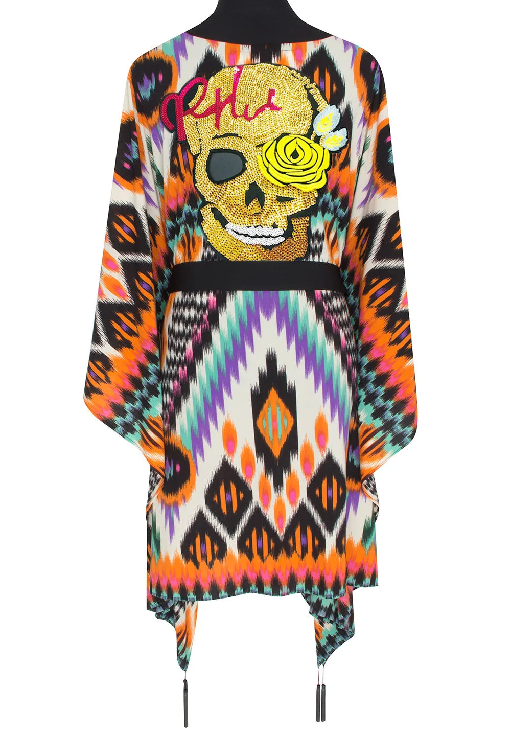 Tribal – Orange Apache Kimono Skull (Black)